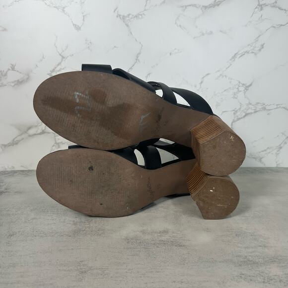 Seychelles Criss-Cross Leather Block Heel Sandals US Women's 10 Black Open Toe - Picture 7 of 10